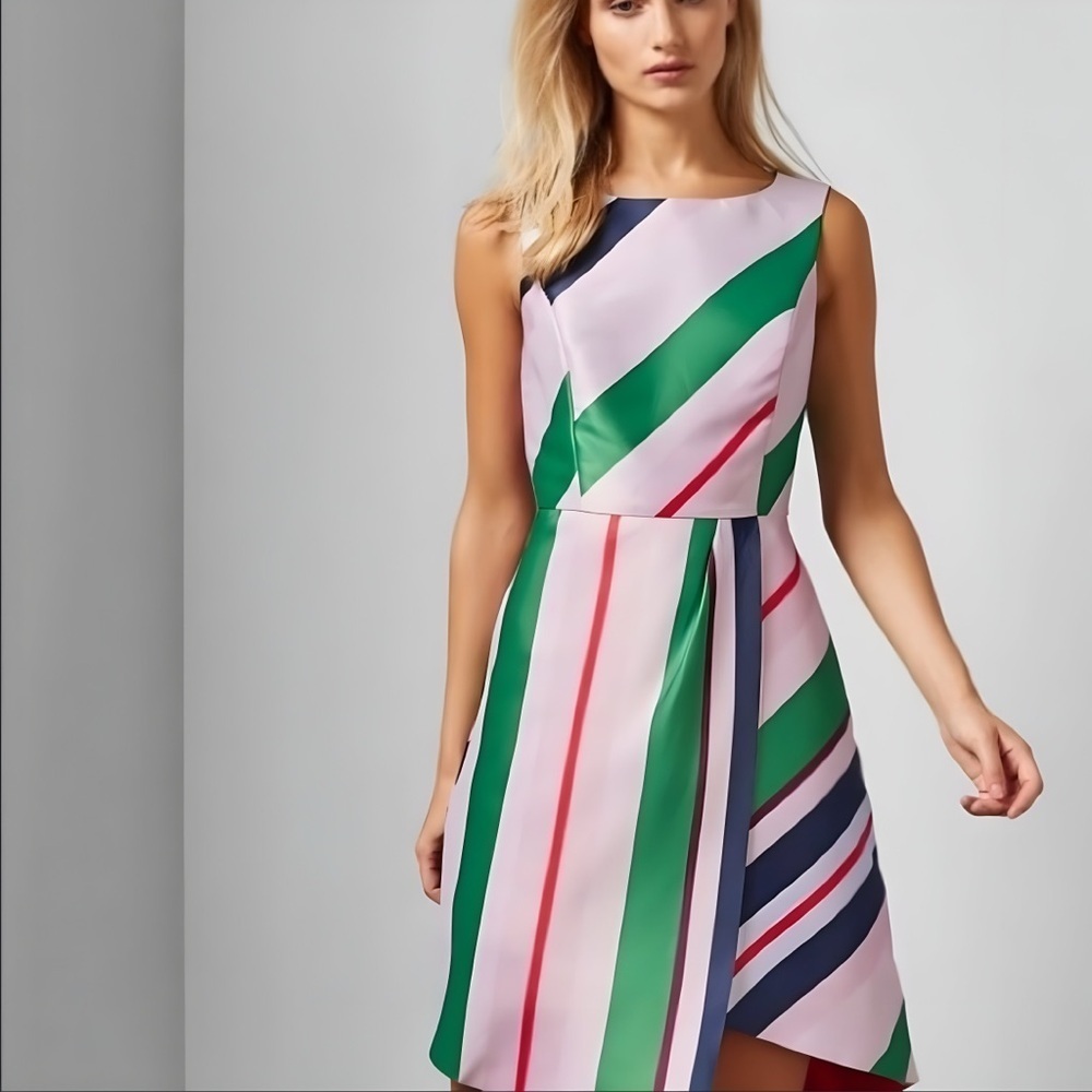 NWT Ted Baker | Bay of Honor Asymmetric Dress Striped | Size 0 - Picture 2 of 16